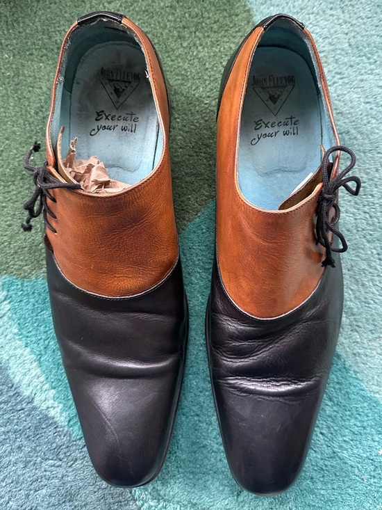 Fluevog VERY GOOD Executor Silvio black, tan, green side-lace leather loafer-12 main image 6